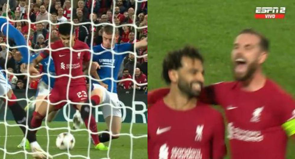 Luis Díaz recibió falta dentro del área y Salah anotó de penal el 2-0 de Liverpool vs. Rangers 