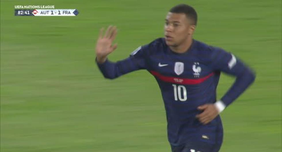Mbappé's goal: he scored the 1-1 equalizer for France against Austria in the UEFA Nations League.