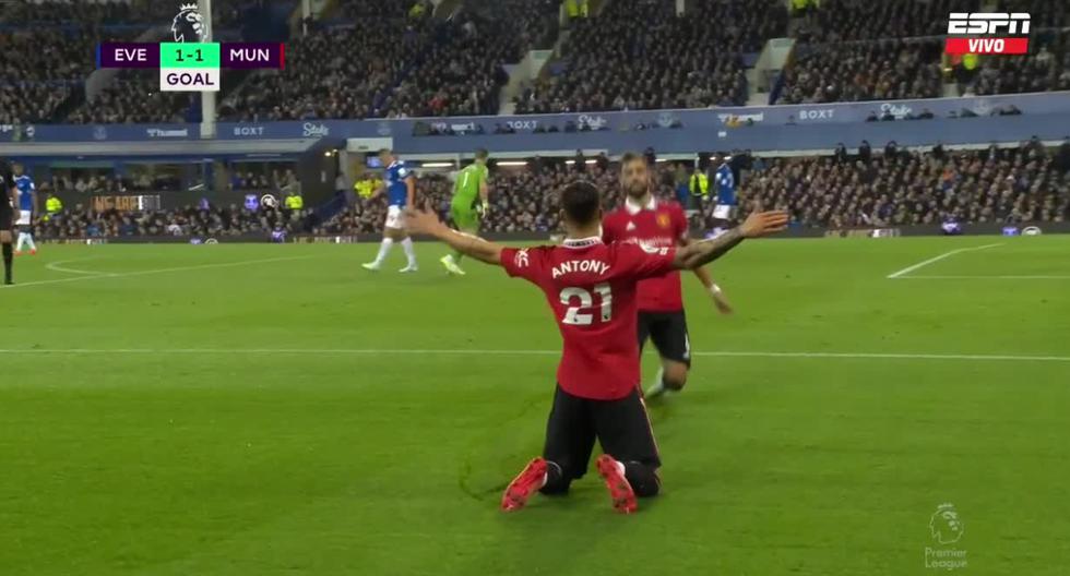 Gol de Antony para el Manchester United: puso el 1-1 frente al Everton 