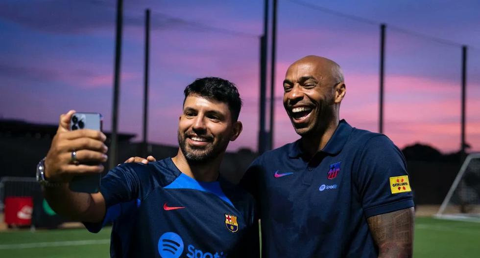 Sergio Agüero y Thierry Henry sorprendieron al asistir a la práctica del Barcelona 