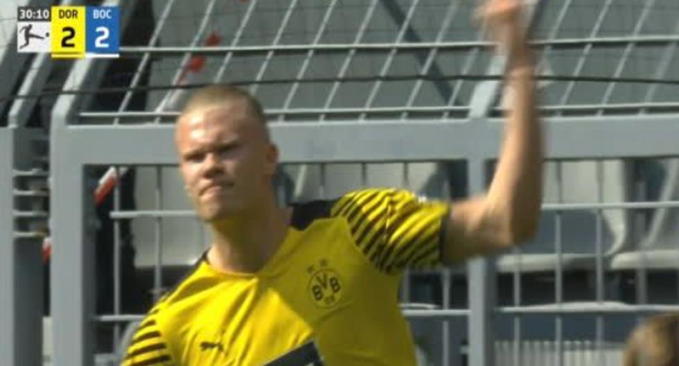 Erling Haaland marcó un doblete para el empate de Borussia Dortmund ante Bochum 