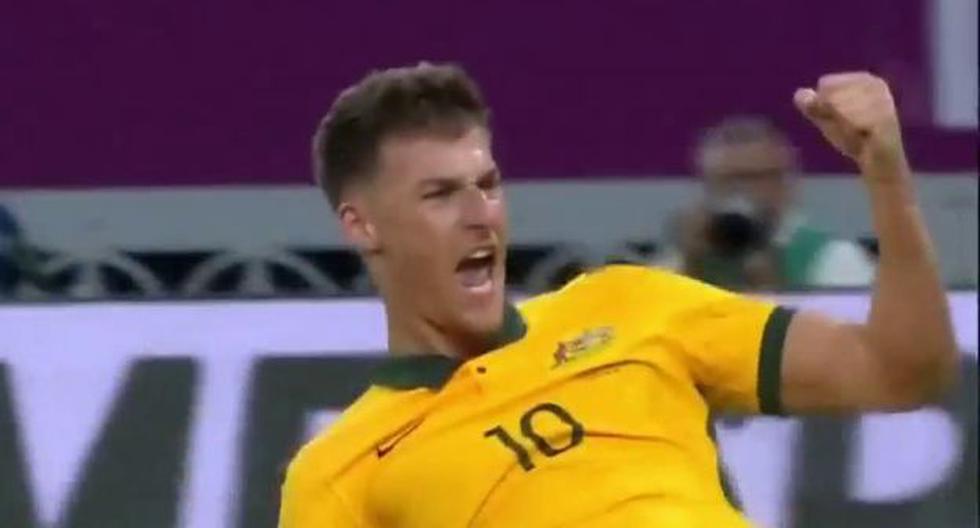 The goal to reach the playoff: Ajdin Hrustic scored the 2-1 for Australia vs. Emirates.