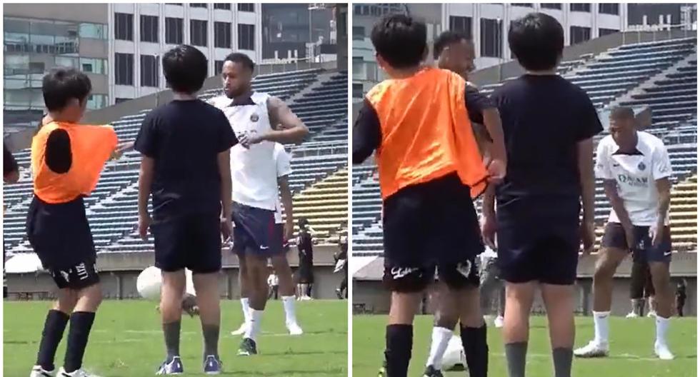 La broma de Neymar: asustó a un niño al amagar con darle un pelotazo en la práctica de PSG 