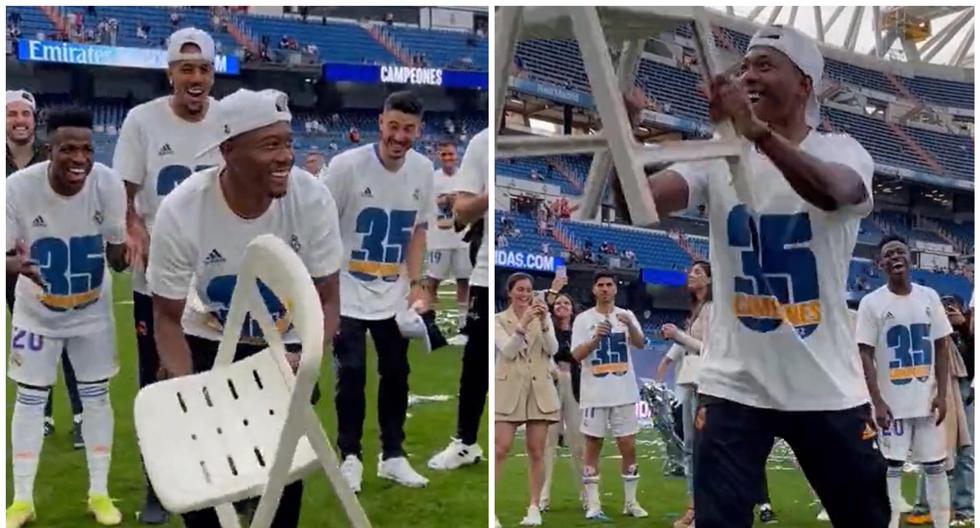 La alegría de David Alaba: volvió a festejar con una silla en el Real Madrid 