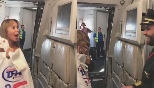 La emotiva reacción de una madre al descubrir que su hijo es el piloto de su vuelo. Ocurrió en un avión que cubría la ruta Medellín-Miami. (Facebook)