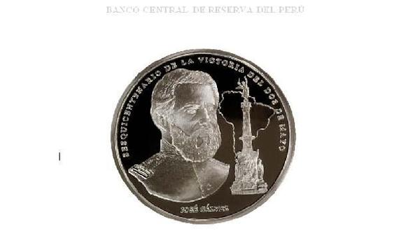 José Gálvez en la moneda del BCR por el Sesquicentenario de la Victoria del Dos de Mayo.