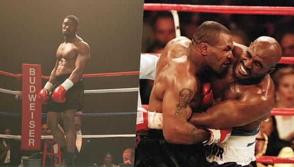 (Izquierda) El actor Trevante Rhodes  como Mike Tyson (Derecha) El boxeador en el momento en el que le muerde la oreja a Evander Holyfield en 1997.