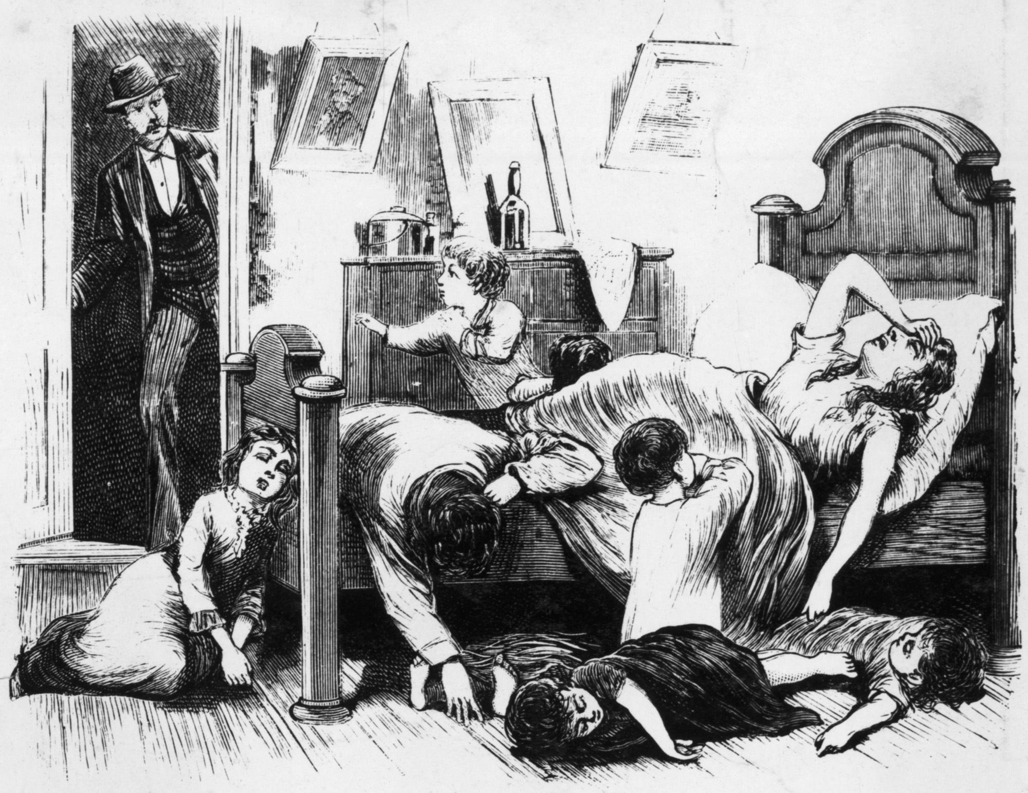 Grabado que ilustra a las víctimas de la fiebre amarilla en la ciudad de Memphis, en Estados Unidos, a mediados de siglo XIX. La enfermedad se extendió también a nuestras costas en la misma época.