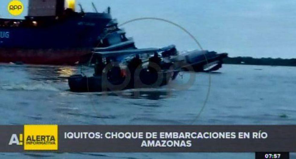 Embarcación de carga se hunde tras impactar con barco de pasajeros en Iquitos. (Captura: RPP Noticias)