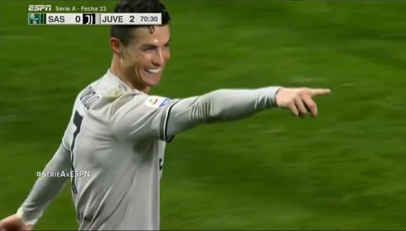 A la salida de un saque de esquina, Cristiano Ronaldo apareció en el área para desviar la pelota con un notable testarazo. El '7' de la Juventus lidera la tabla de goleadores de la Serie A. (Foto: captura de video)