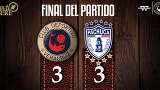 Veracruz empató 3-3 con Pachuca y llegó a 28 partidos sin ganar en la liga