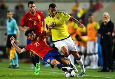 España evita derrota ante Colombia al final en partido amistoso FIFA