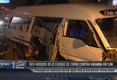 SJM: choque de combi contra baranda dejó seis pasajeros heridos