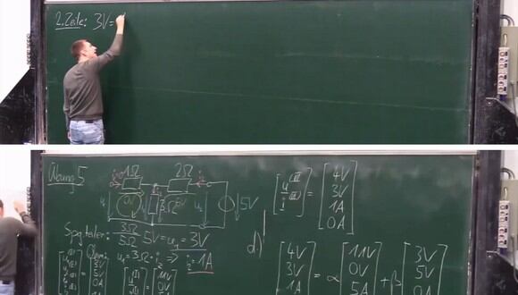 Una pizarra que contenía un extenso problema matemático casi aplasta a un profesor. (Crédito: thechive en Facebook)