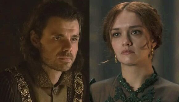 Matthew Needham como Lord Larys Strong y Olivia Cooke como la reina Alicent Hightower en "House of the Dragon" (Foto: HBO)