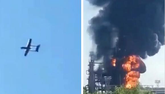 El momento en el que un dron kamizake se estrella contra la segunda refinería más grande de rusia, ubicada en Novoshakhtinsk.