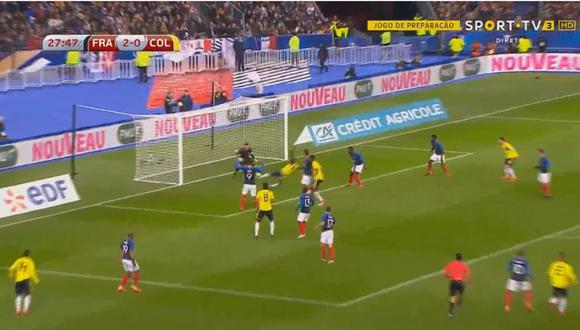 La selección Colombia llegó al descuento parcial ante Francia, gracias al gol anotado por el atacante Luis Muriel a los 28 minutos de juego. (Foto: captura)