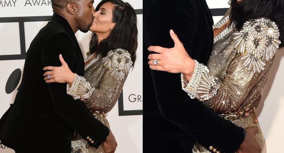 Kanye West no contuvo su emoción en el Grammy y agarró el trasero de su esposa Kim Kardashian. (Foto: Getty Images)