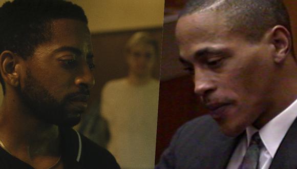 (Izquierda) Shaun J. Brown como Tracy Edwards en el episodio 1 de "Dahmer". (Derecha) el verdadero Edwards en 1992, durante al juicio al asesino serial.
