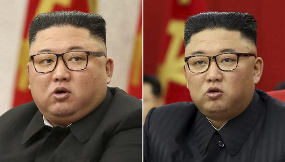 Comparación de imágenes. Kim Jong-un en las reuniones del Partido de los Trabajadores en Pyongyang, Corea del Norte, el 8 de febrero de 2021, izquierda, y el 15 de junio de 2021. (Korean Central News Agency/Korea News Service/AP).