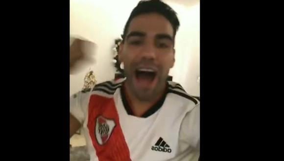 Radamel Falcao y su celebración por el título de River Plate en la Copa Libertadores, tras vencer a Boca Juniors. (Video: @SC_ESPN)