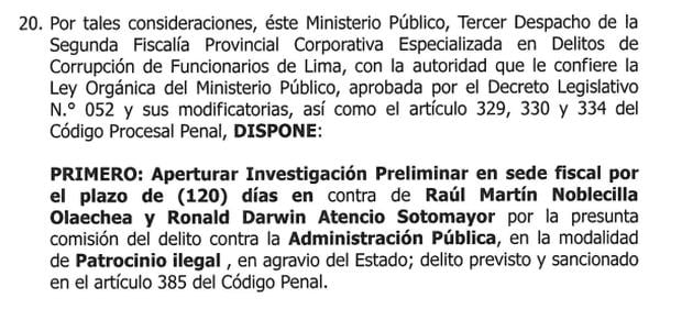 Investigación contra Raúl Noblecilla y Ronald Atencio