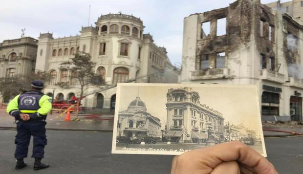 El antes y después del siniestrado edificio Giacoletti. (Foto: Lima Antigua) 