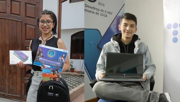 Los afortunados ganadores del concurso de cuentos son Fabio Paul Pacheco Gamarra y Valeria Escalante Monge. (Foto: Fundación Telefónica Movistar)