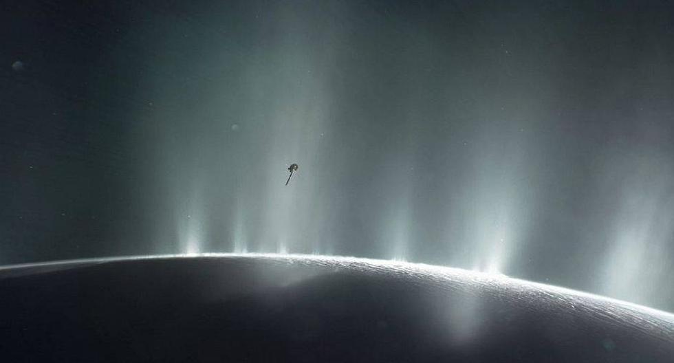Ilustración de Cassini ingresando a la superficie de Encélado, una de las lunas de Saturno en 2015. (Foto: NASA/JPL-Caltech)