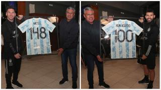Lionel Messi y Sergio Agüero recibieron camisetas enmarcadas en homenaje de la AFA