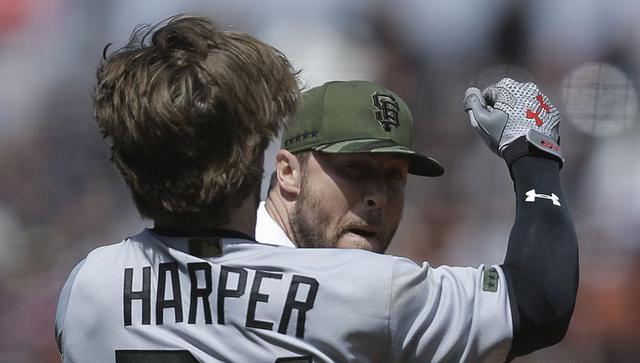 Byrce Harper, batter de los Washington Nationals, agredió a golpes a su rival Hunter Strickland, pitcher de los San Francisco Giants. (Foto: AP)