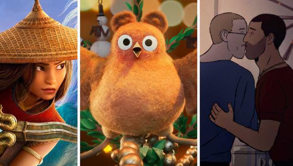 "Raya y el último dragón" (izquierda), "Robin robin" (centro) y "Flee" (derecha) son algunas de las nominadas a mejor película de animación en los Oscar 2022. (Foto: Netflix/Disney Plus/Disfusión)