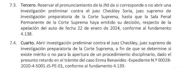 Recomendación del informe de Inés Tello sobre el juez supremo de investigación preparatoria Juan Carlos Checkley.