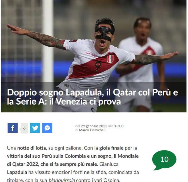 Lapadula es noticia en Italia, debido a sus buenas actuaciones con la selezione peruana.  (Foto: Calciomercato)