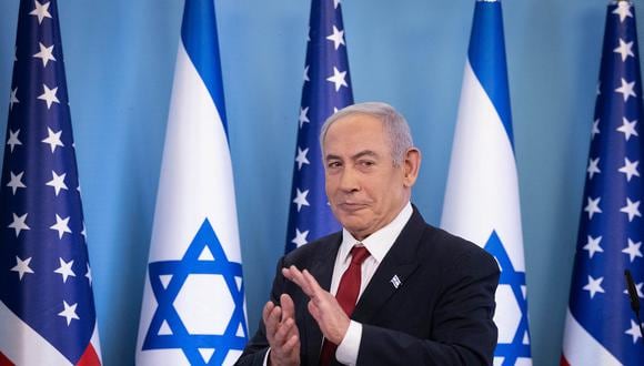 El primer ministro israelí, Benjamin Netanyahu, reacciona durante un evento, en Jerusalén el 28 de septiembre de 2023. (Foto de Chaim Goldberg / POOL / AFP)