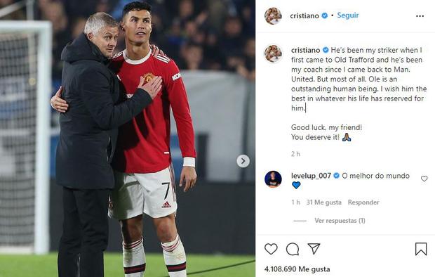 Cristiano Ronaldo se despidió de Ole Gunnar Solskjaer. (Foto: Captura de Instagram)