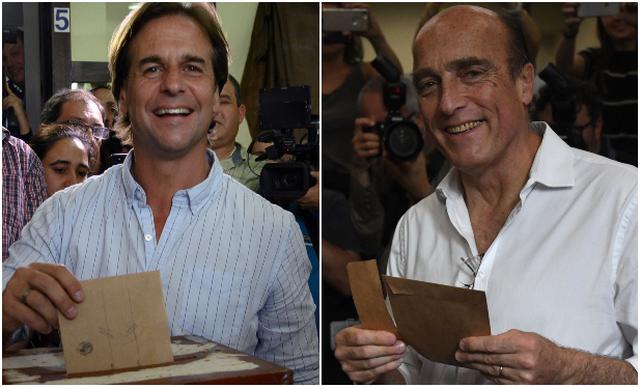 Las últimas encuestas coinciden en que el exalcalde de Montevideo Daniel Martínez, del gobernante Frente Amplio, (izquierda), y el exsenador Luis Lacalle Pou, del Partido Nacional (centroderecha), se perfilan para una segunda vuelta electoral. (AFP)