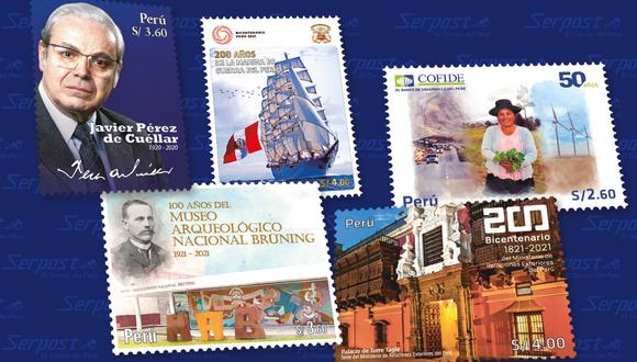 Serpost lanzó interesantes y coloridos sellos postales con motivo del bicentenario de la independencia del Perú | Imagen: Serpost