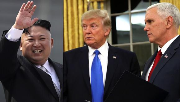 Kim Jong-un al lado de Donald Trump y Mike Pence. (AP / Reuters)