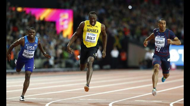La competencia ha terminado y Bolt muestra cara de desahogo y emoción. (Foto: AFP)