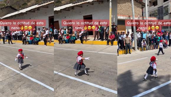 Niña desfila por Fiestas Patrias en Cajamarca (foto: captura)