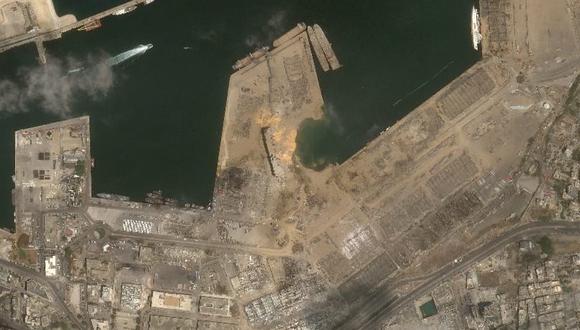 Así se observan los daños en la actualidad del puerto de Beirut desde el el satélite Perú SAT-1. (Agencia Espacial del Perú – CONIDA)