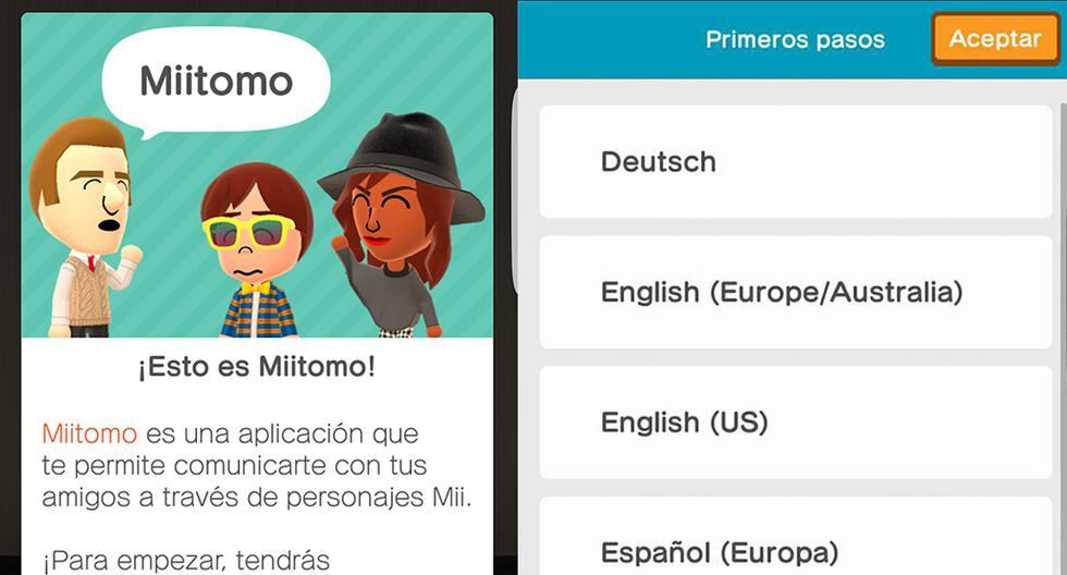Al iniciar Miitomo, lo primero que hará es darte la bienvenida y a la vez podrás elegir cualquier idioma que desees. (Foto: Rommel Yupanqui)