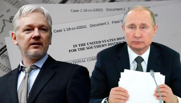 El fundador de Wikileaks, Julian Assange, y el presidente de Rusia, Vladimir Putin, son mencionados expresamente en la demanda. (BBC/Reuters/EPA)