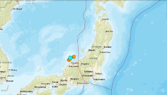 Un nuevo terremoto de magnitud 5,5 sacudió la costa oeste de Japón, en la península de Noto, prefectura de Ishikawa, el 3 de enero de 2024. (Captura de USGS)