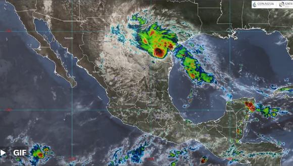 La tormenta tropical Harold toca tierra en Texas, Estados Unidos, el 22 de agosto de 2023. (Captura del Servicio Meteorológico Nacional de México)