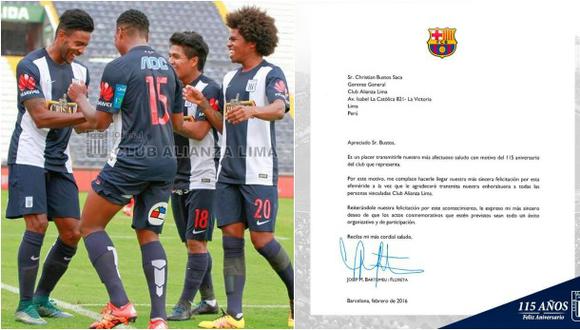 Alianza Lima: Barcelona envió carta por celebración de 115 años