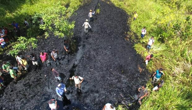El derrame de petróleo ocurrió a la altura del kilómetro 237 del Ramal Norte del Oleoducto Norperuano en la comunidad nativa Nuevo Progreso hace más de 25 días. (Foto: Ministerio Público)