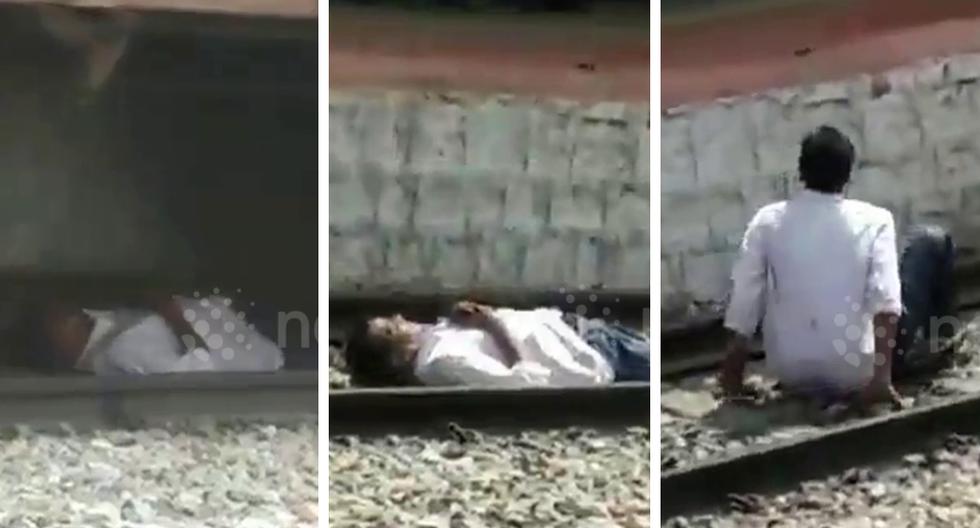 Hombre se salvó por un pelo de ser arrollado por un tren en la India. (Crédito: Newsflare en Facebook)