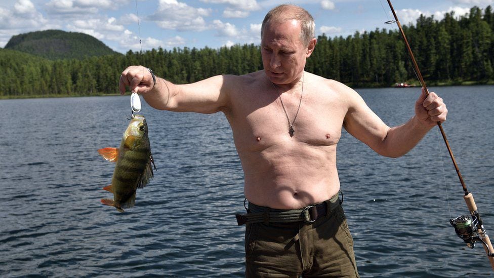 A fishing trip in Siberia was another opportunity for Russia's president to pose shirtless.  (GETTY IMAGES).